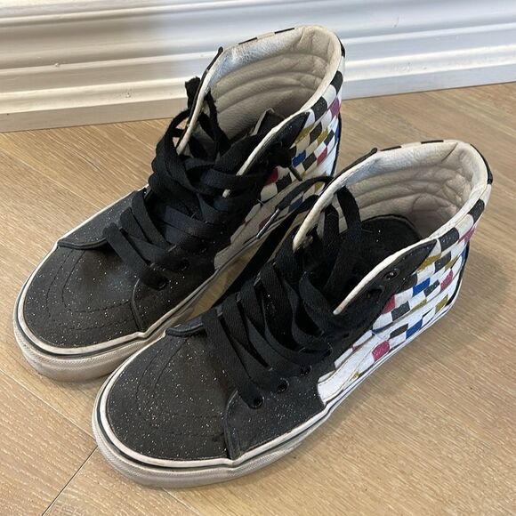 Vans Kids Checkered High-Top Sneakers - Black, Pink, Blue, Yellow - Picture 2 of 8
